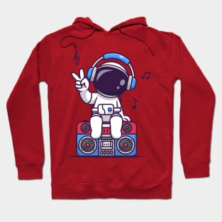 Cute Astronaut Listening Music On Boombox Cartoon Hoodie